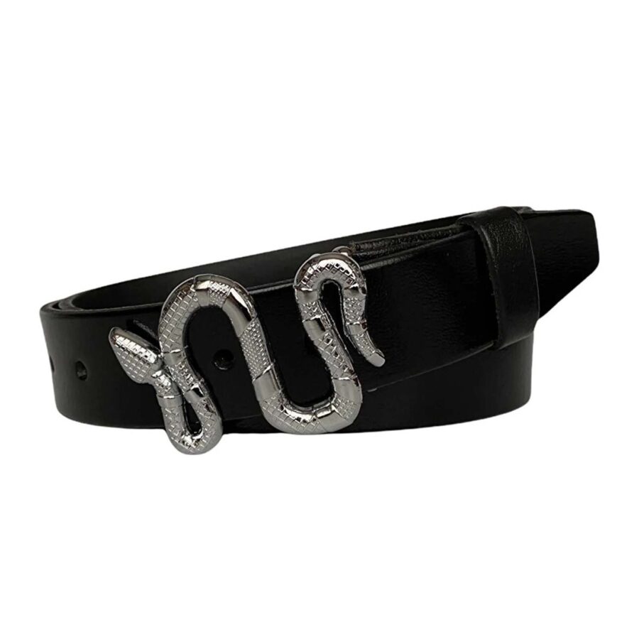 womens trendy belt silver snake buckle black genuine leather an byn 46 3