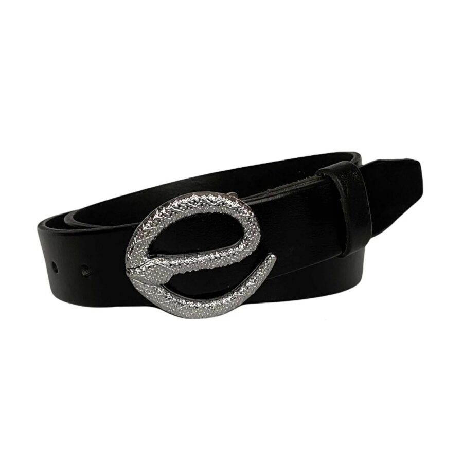womens trendy belt silver snake buckle black real leather an byn 48 7