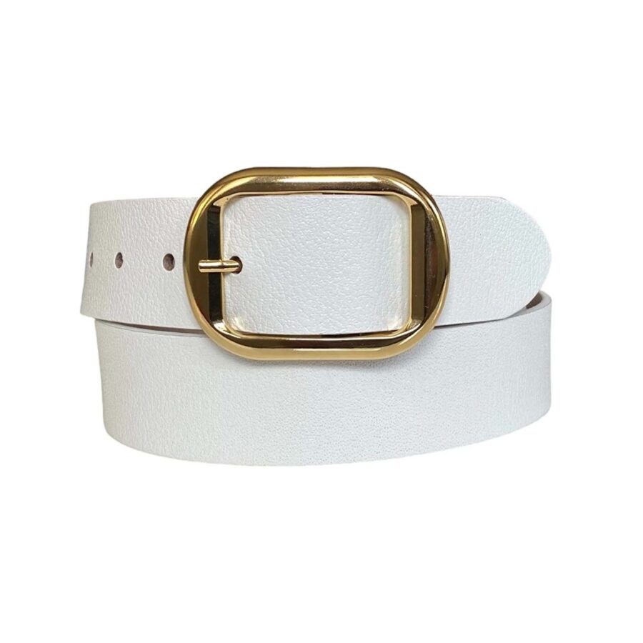 womens white belt for jeans gold buckle real leather 4 Cm an byn 44 12
