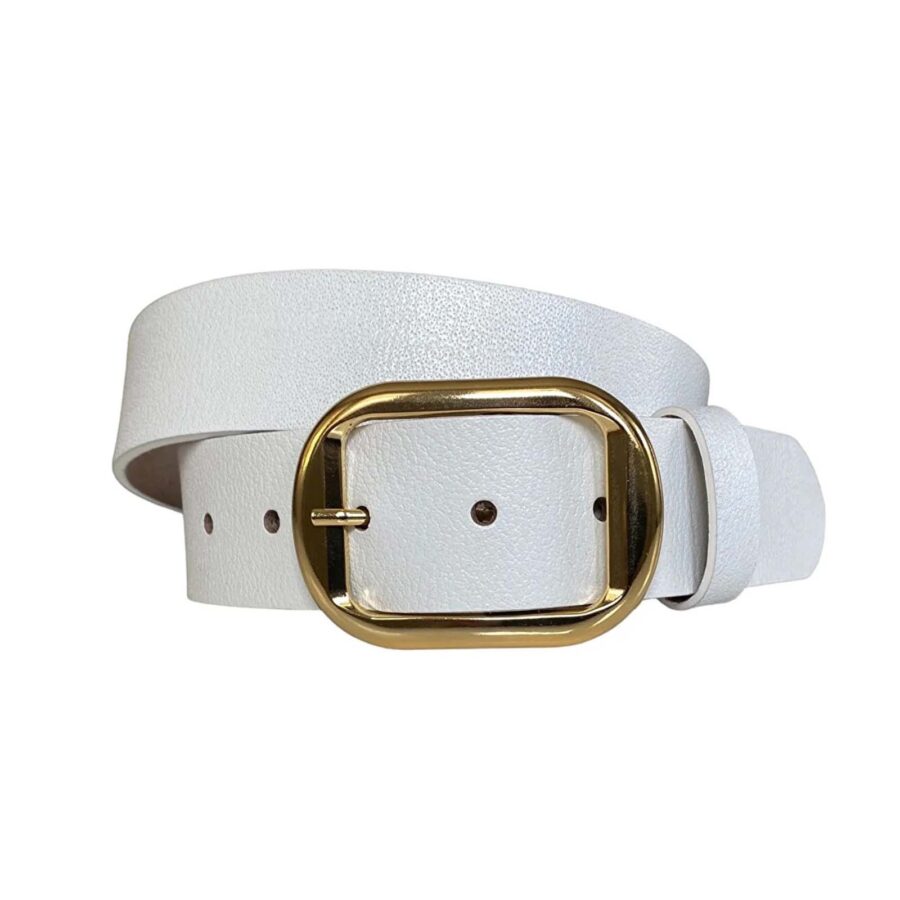 womens white belt for jeans gold buckle real leather 4 Cm an byn 44 13