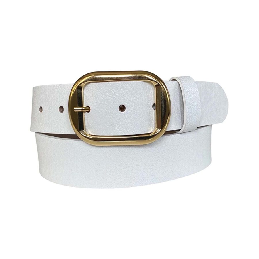 womens white belt for jeans gold buckle real leather 4 Cm an byn 44 14