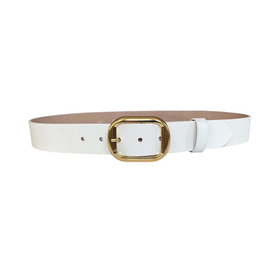 womens white belt for jeans gold buckle real leather 4 Cm an byn 44 15