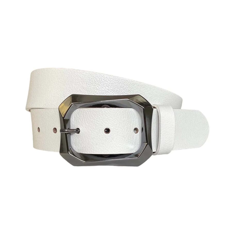 womens white belt for jeans with gunmetal buckle AN BYN 07 26