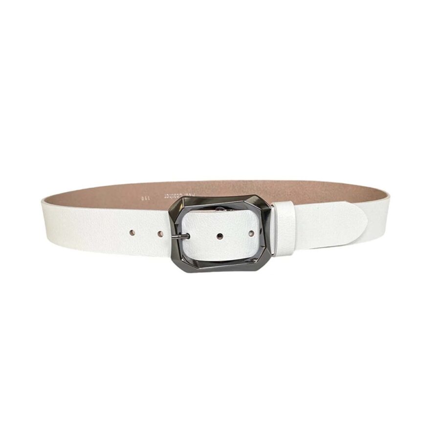 womens white belt for jeans with gunmetal buckle AN BYN 07 27