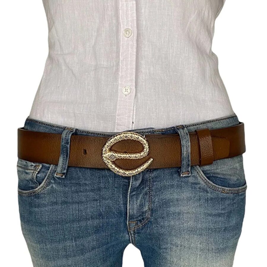 womens wide jeans belt gold snake buckle tan leather an byn 49 2