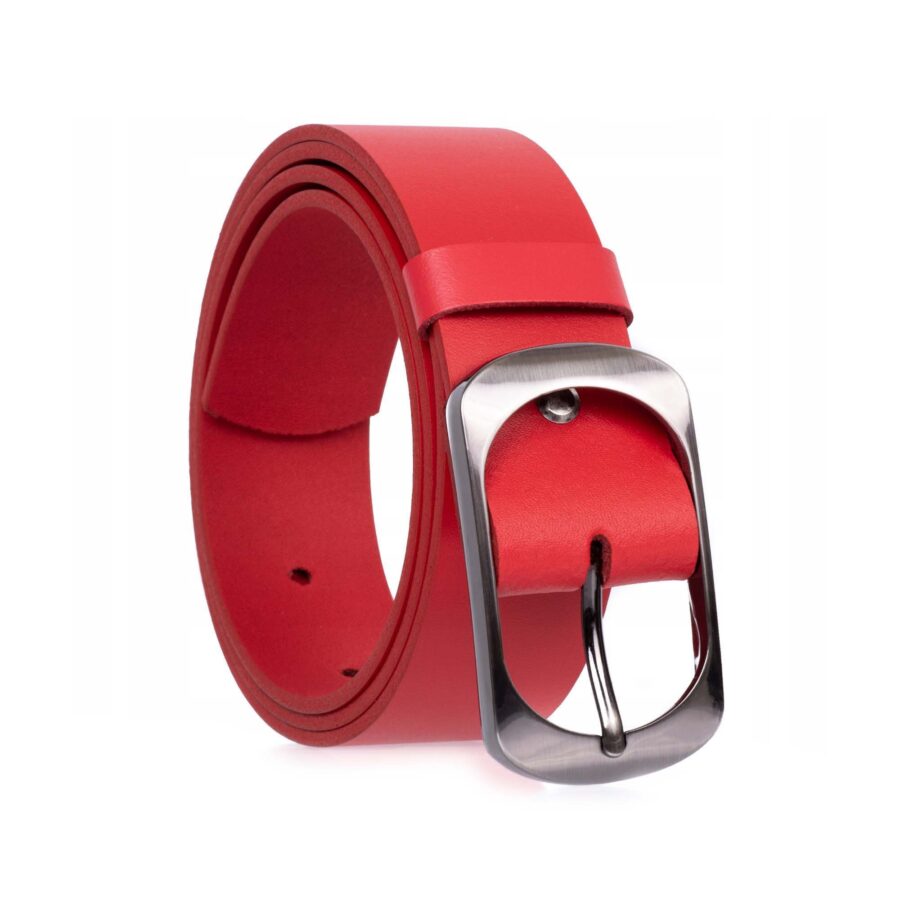 Bright Red Leather Belt For Ladies Wide 4 0 cm 2