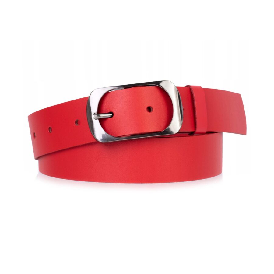 Bright Red Leather Belt For Ladies Wide 4 0 cm 4