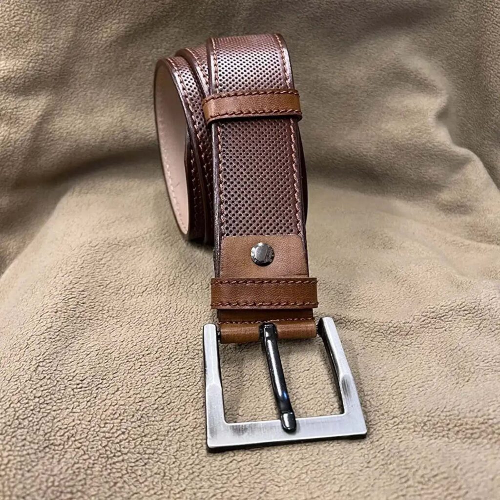 Buy Brown Mens Belt Thick Dotted Leather 4.0 Cm - LeatherBeltsOnline.com