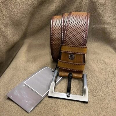 Buffalo Hide Leather Belt Mustard Dotted Texture 14 20032024 ATLCA40OLLE