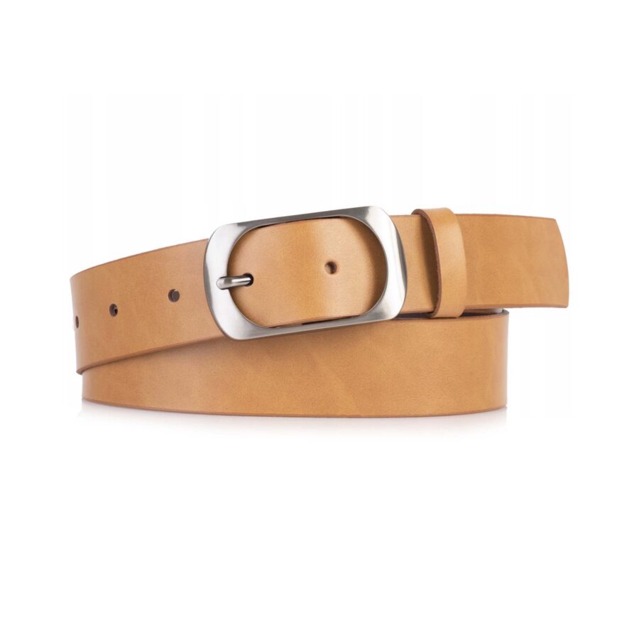 Camel Female Leather Belt For Jeans Wide 1 1 2 Inch 6