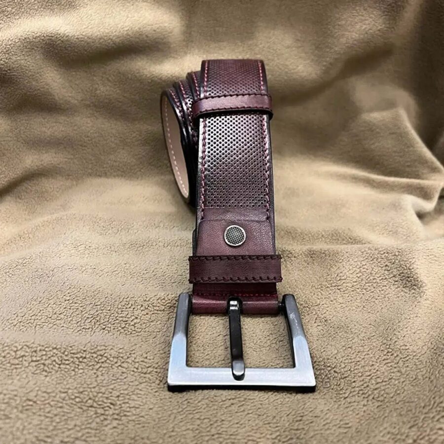 Male Burgundy Belt For Jeans Perforated Leather 4 0 cm 22 20032024 ATLCA40OLLE