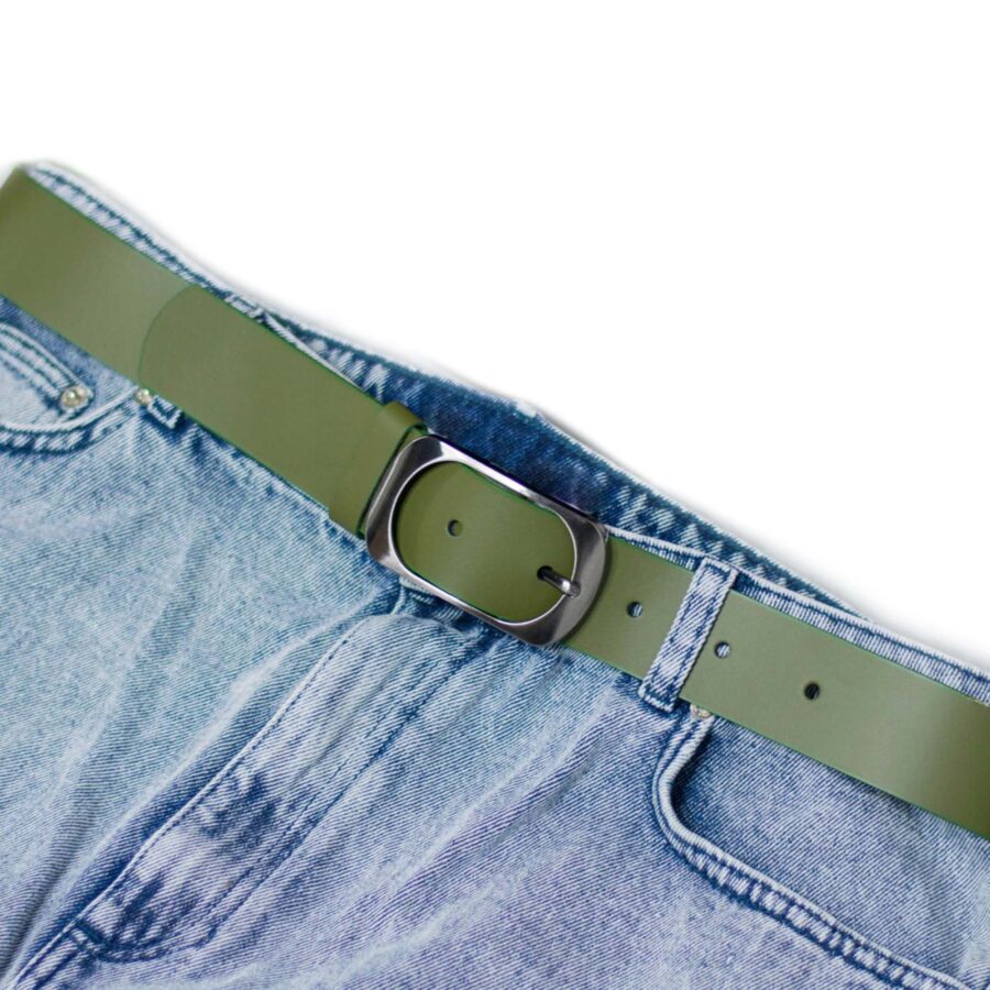 Olive Green Belt For Lady Genuine Leather 4 0 cm 3