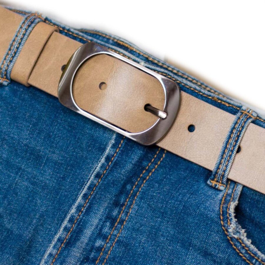 Womens Jeans Belt Caramel Beige Leather 4 0 cm 2