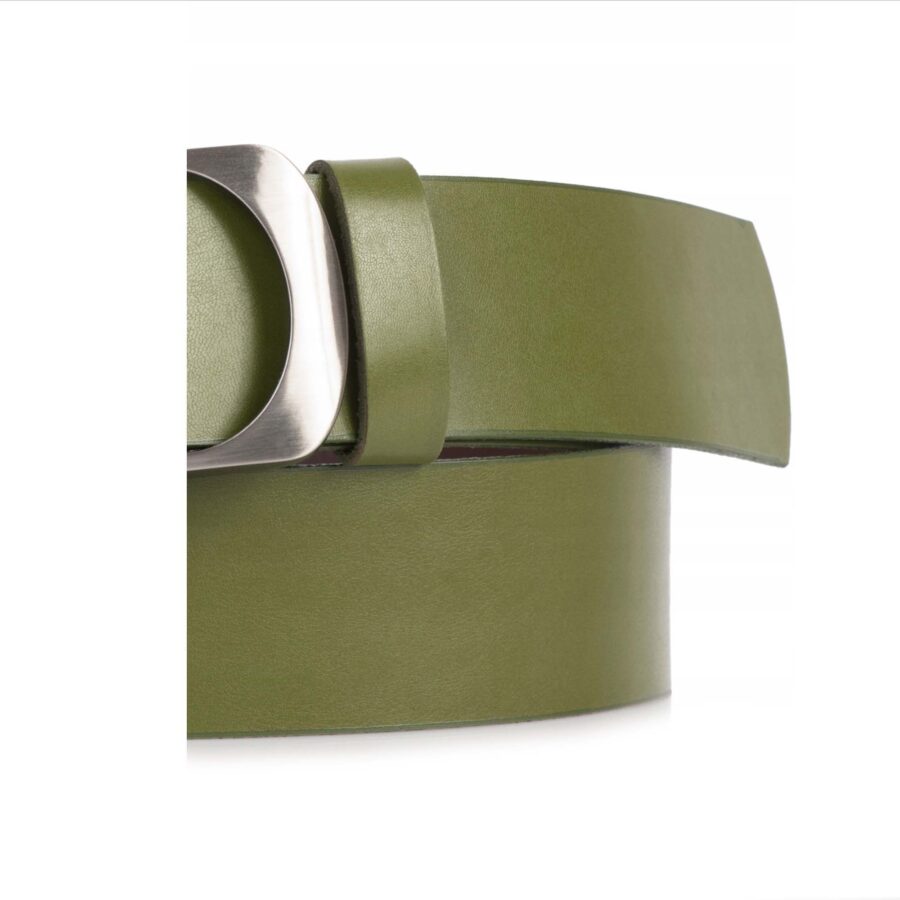 Womens Khaki Green Belt Real Leather 4 0 cm 3