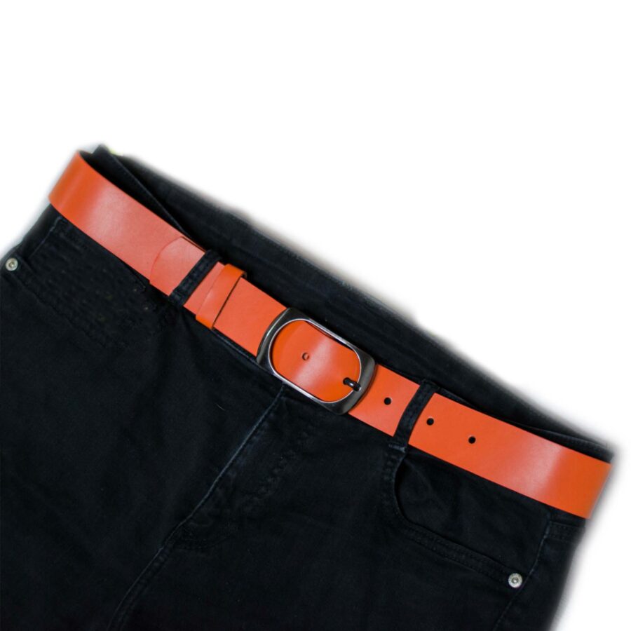 Womens Orange Belt For Jeans Real Leather 4 0 cm 3