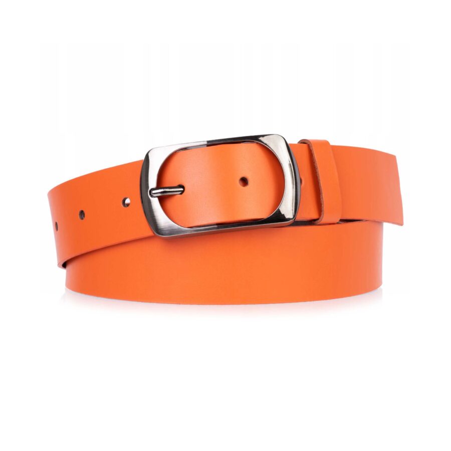 Womens Orange Belt For Jeans Real Leather 4 0 cm 4