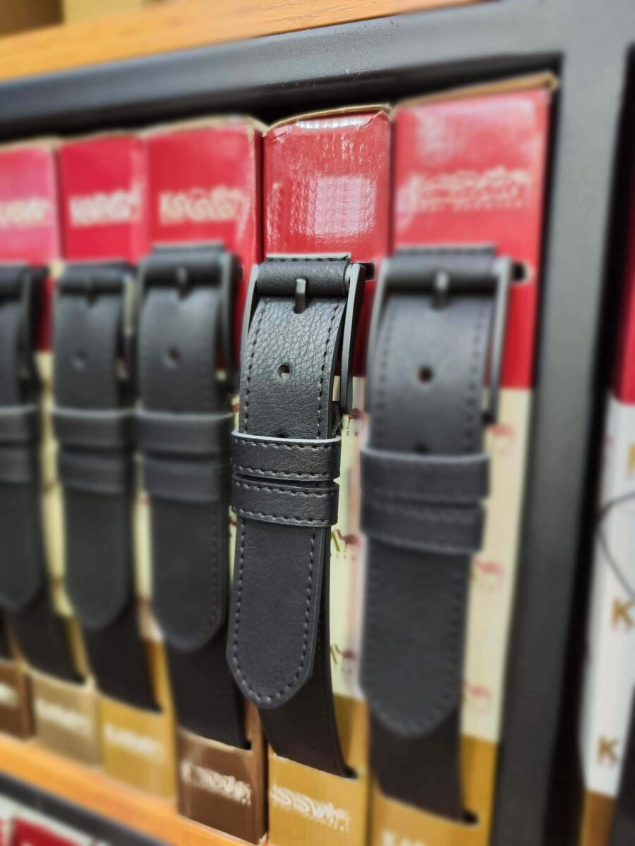 black leather mens denim belt with coated buckle 06 110324JEAN40KASV
