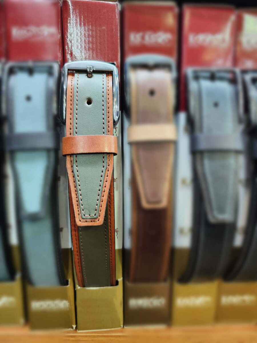 unique belt for denim mens tan green leather 03 140324JEAN40KASV
