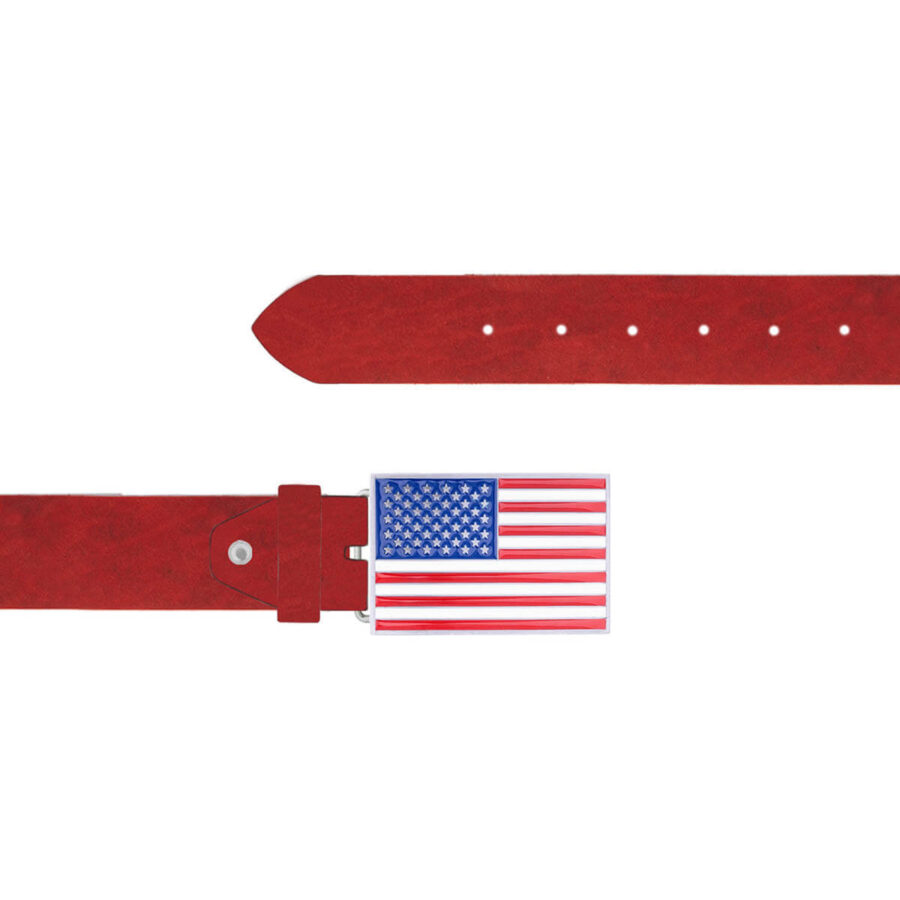 American Flag Belt Red Leather Rectangle Buckle 10 12092024 40 FETTLDR RED 3