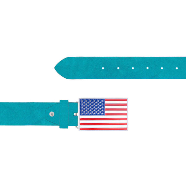 American Flag Belt Turquoise Leather Rectangle Buckle 11 12092024 40 FETTLDR Turquoise 1