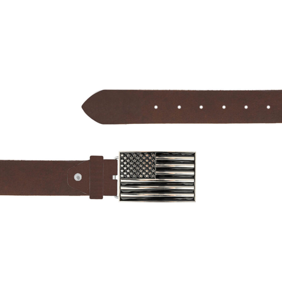 American Flag Leather Belt Brown Leather Rectangle Buckle 02 12092024 40 FETTLDR BROWN 1