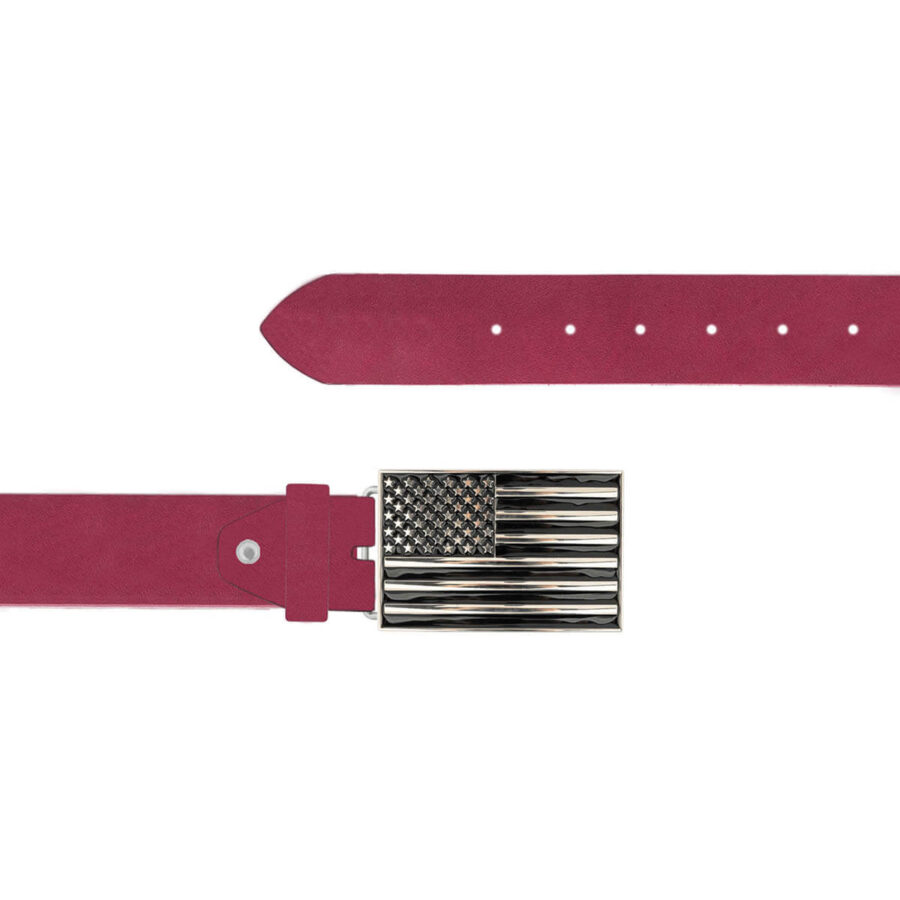 American Flag Leather Belt Burgundy Leather Rectangle Buckle 03 12092024 40 FETTLDR BURGUNDY 3