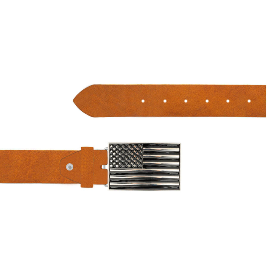 American Flag Leather Belt Cognac Leather Rectangle Buckle 04 12092024 40 FETTLDR COGNAC 2