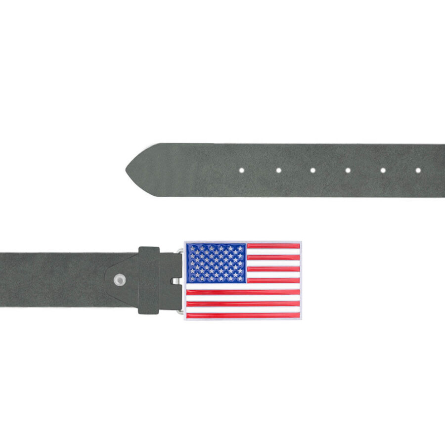 American Flag Leather Belt Gray Leather Rectangle Buckle 14 12092024 40 FETTLDR GRAY 5