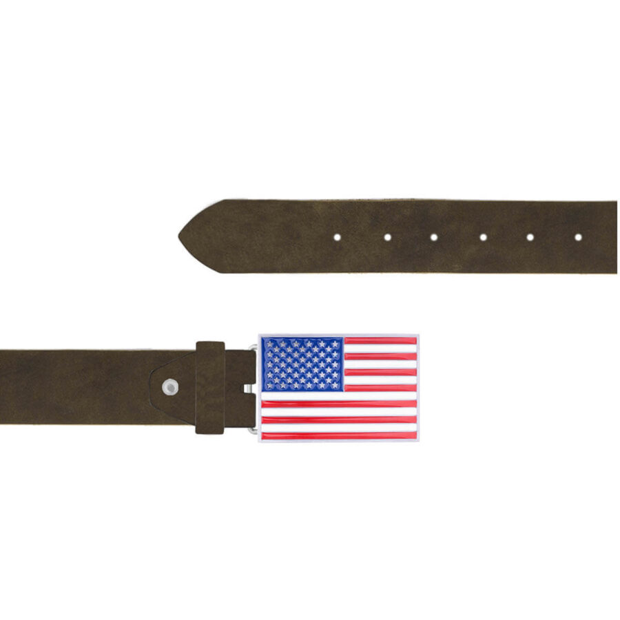 American Flag Leather Belt Khaki Green Leather Rectangle Buckle 15 12092024 40 FETTLDR KHAKIGREEN 2