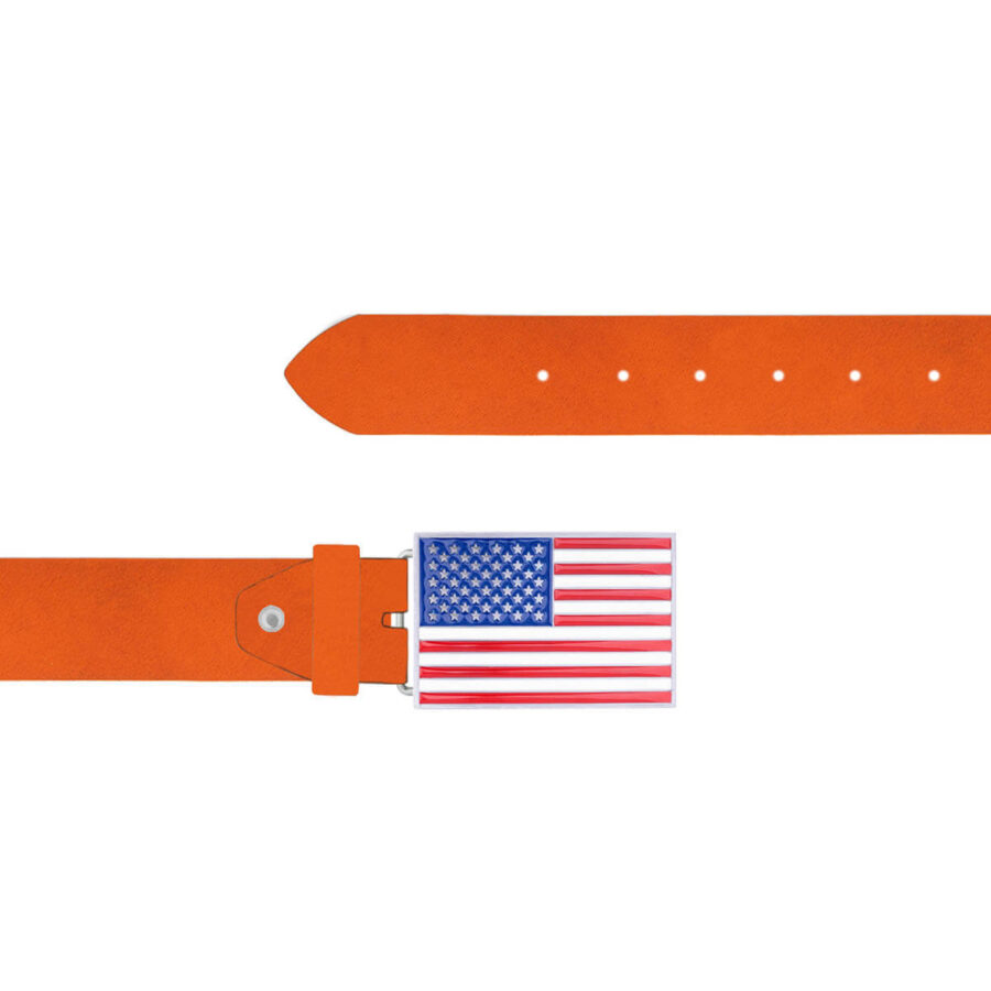 American Flag Leather Belt Orange Leather Rectangle Buckle 17 12092024 40 FETTLDR ORANGE 1