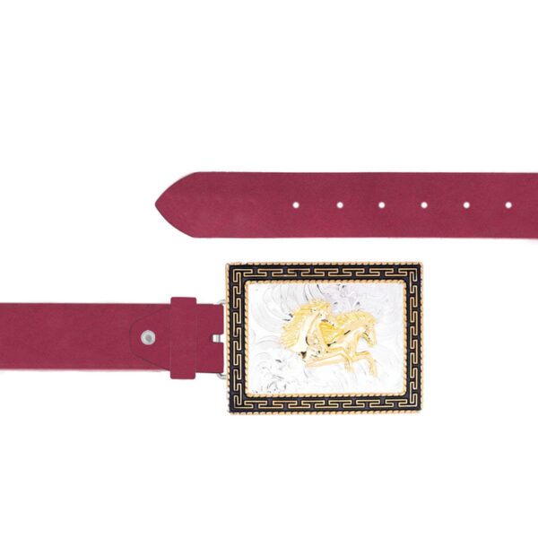 Big Buckle Belt Gold Horses Oiled Leather Burgundy 02 10092024 40 FETTLDR BURGUNDY 6