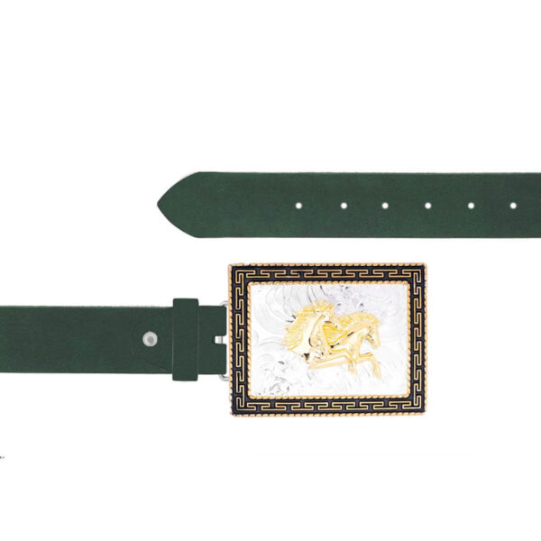 Big Buckle Belt Gold Horses Oiled Leather Dark Green 05 10092024 40 FETTLDR DARKGREEN 3