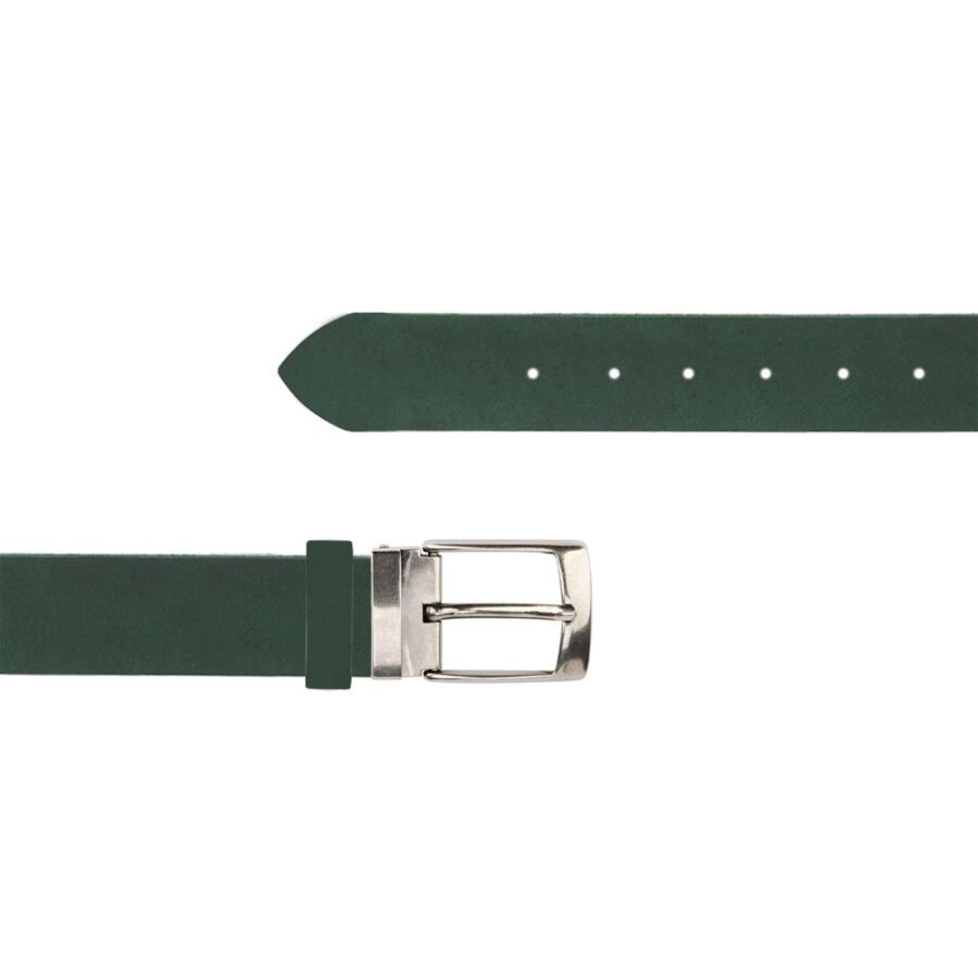 Dark Green Belt For Jeans Oiled Real Leather 4 0 cm DGRE FETT7115 SILV40