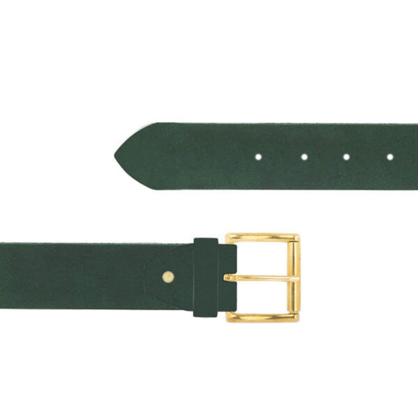 Dark Green Wide Leather Belt Gold Buckle Brass Roller 07 12092024 50 FETTLDR DARK GREEN 13