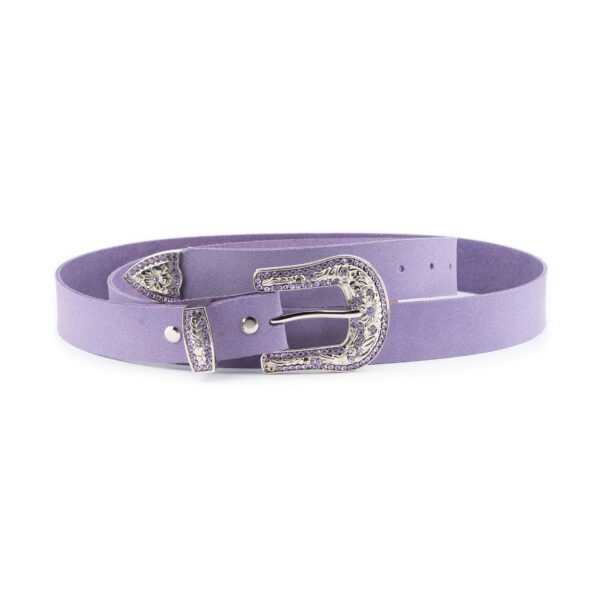 Female Western Belt Lilac Suede Leather Rhinestone Buckle 1 LILAC30 6292VELLDR 75USD