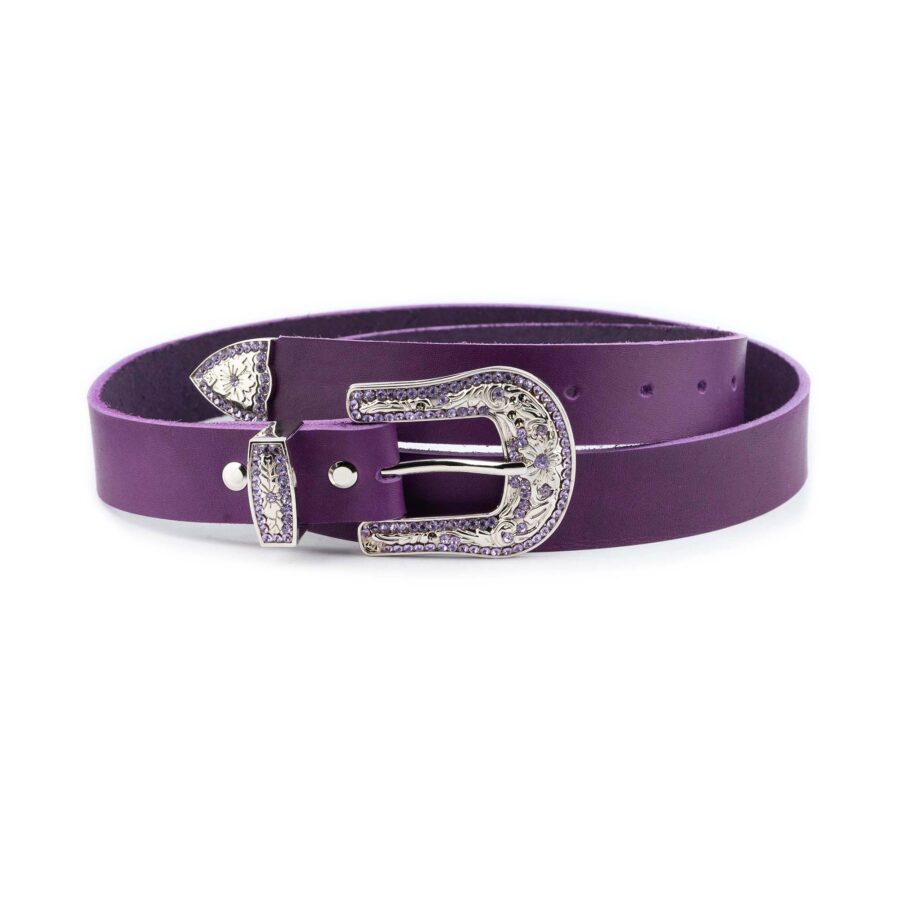 Female Western Belt Purple Leather With Rhinestone Buckle 3 0 cm 1 PURPWEST30 7677LDR 75 USD