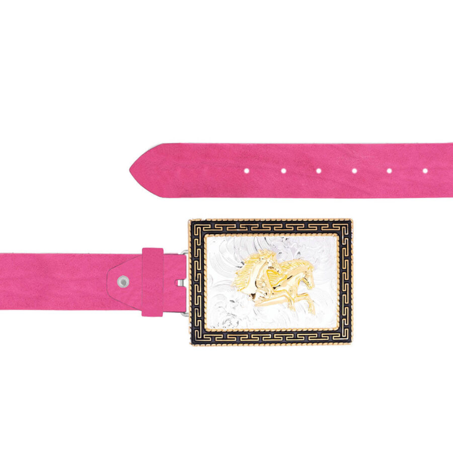 Huge Buckle Belt Gold Horses Oiled Leather Pink 13 10092024 40 FETTLDR PINK 5