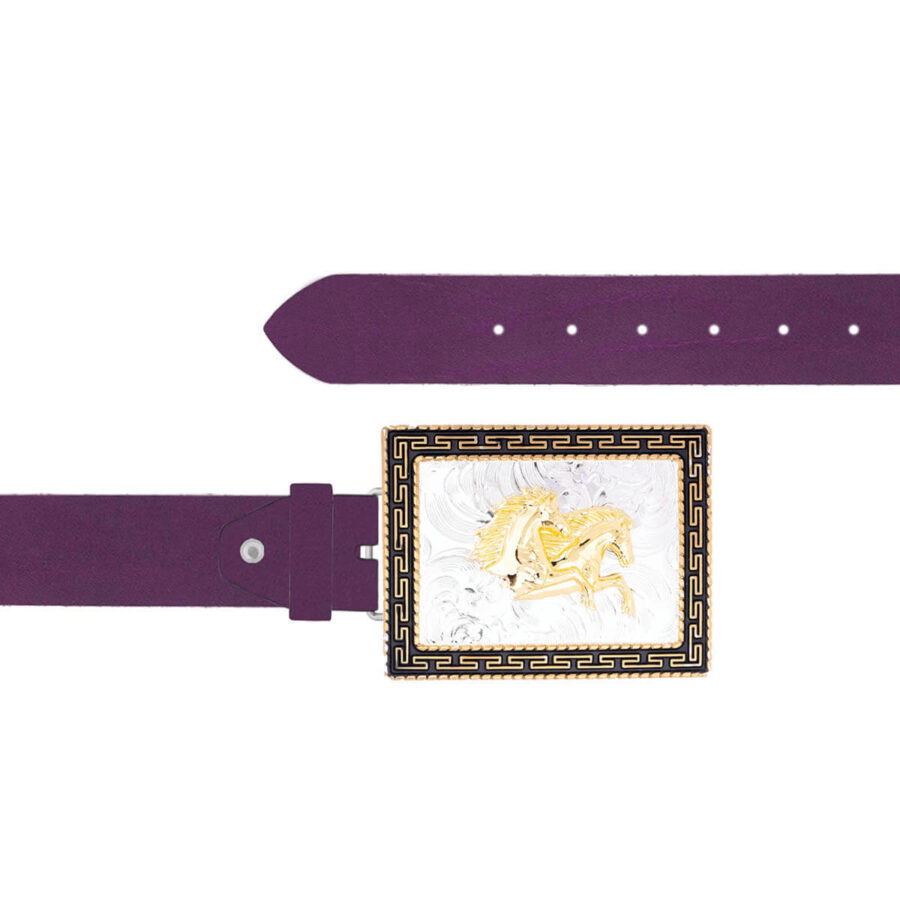 Huge Buckle Belt Gold Horses Oiled Leather Purple 14 10092024 40 FETTLDR PURPLE 4