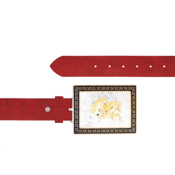 Huge Buckle Belt Gold Horses Oiled Leather Red 15 10092024 40 FETTLDR RED 3