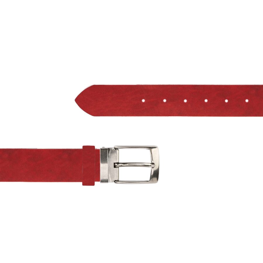 Red Belt For Jeans Oiled Real Leather 4 0 cm RED FETT7124 SILV40