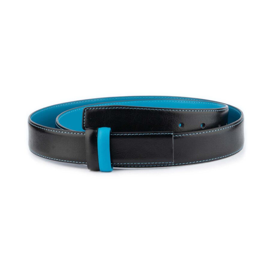 Reversible Belt Strap Black Light Blue Vegan Leather 1 LIGBLBLA35REVSWIAT