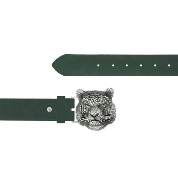 Silver Tiger Head Buckle Belt Dark Green Oiled Leather 06 12092024 40 FETTLDR DRGREEN 13