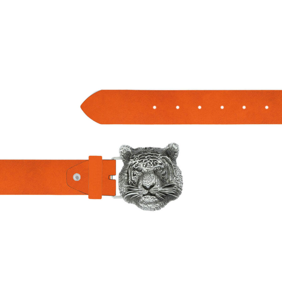 Silver Tiger Head Buckle Belt Orange Oiled Leather 13 12092024 40 FETTLDR Orange 8