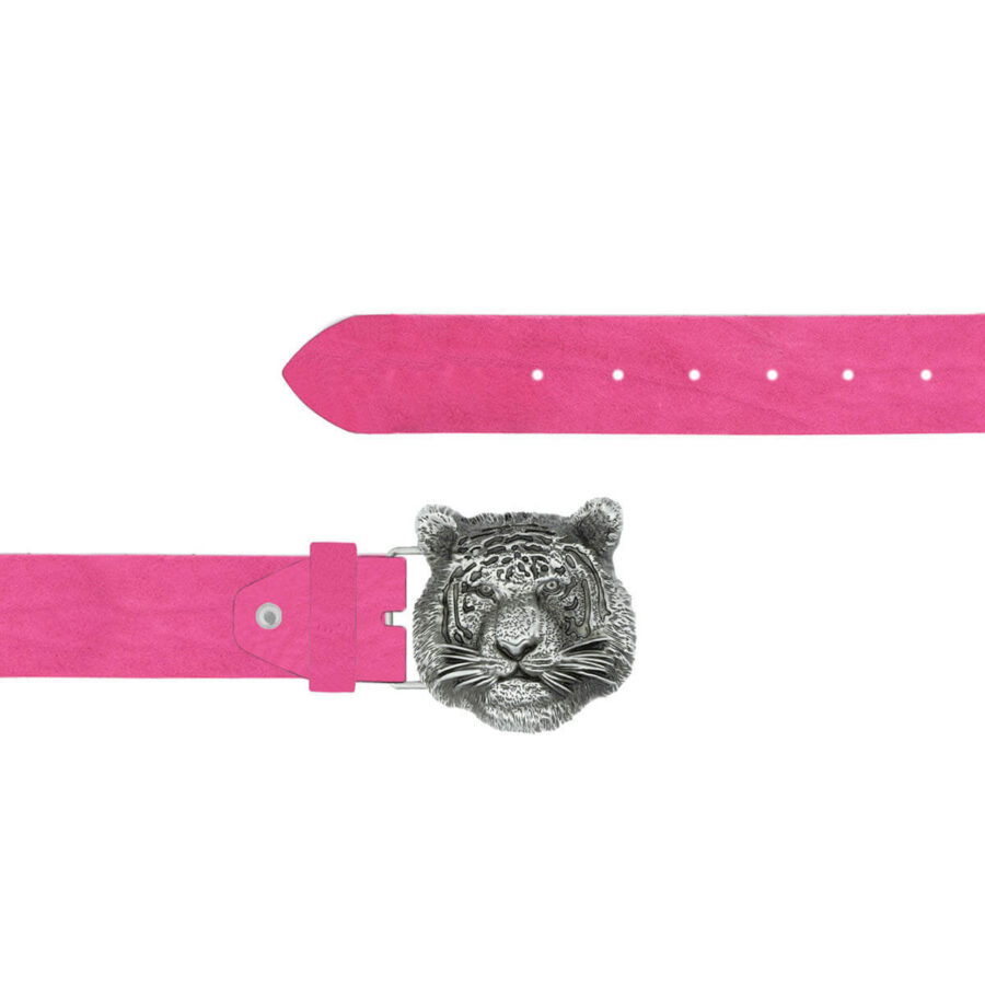 Silver Tiger Head Buckle Belt Pink Oiled Leather 14 12092024 40 FETTLDR Pink 6