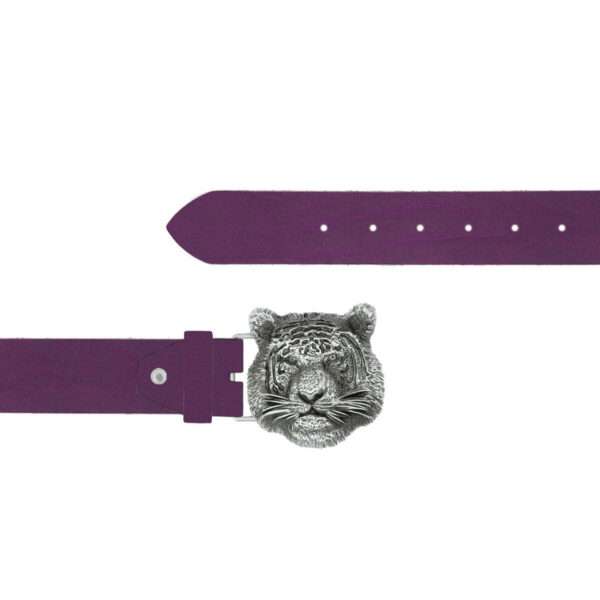 Silver Tiger Head Buckle Belt Purple Oiled Leather 15 12092024 40 FETTLDR Purple 5