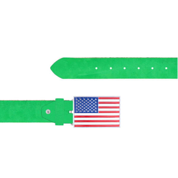 US Flag Belt Bright Green Leather Rectangle Buckle 01 12092024 40 FETTLDR BRIGREEN 5