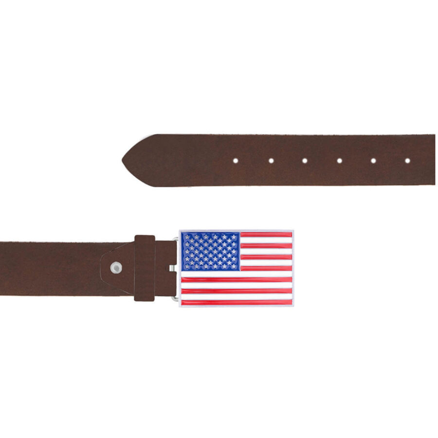 US Flag Belt Brown Leather Rectangle Buckle 02 12092024 40 FETTLDR Brown 1