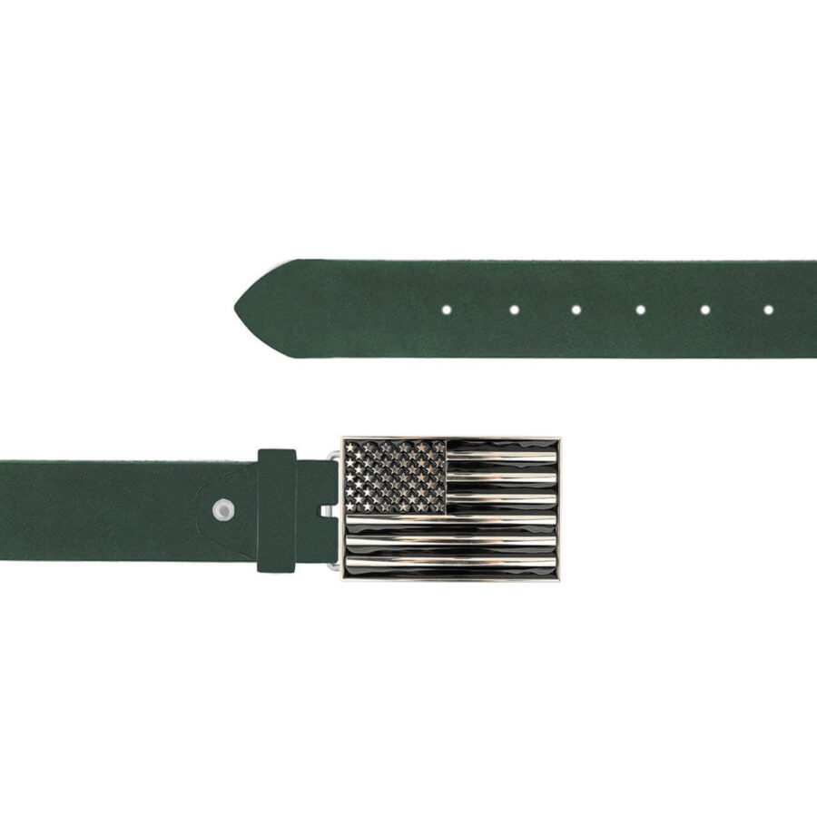 US Flag Belt Dark Green Leather Rectangle Buckle 08 12092024 40 FETTLDR DRGREEN 5