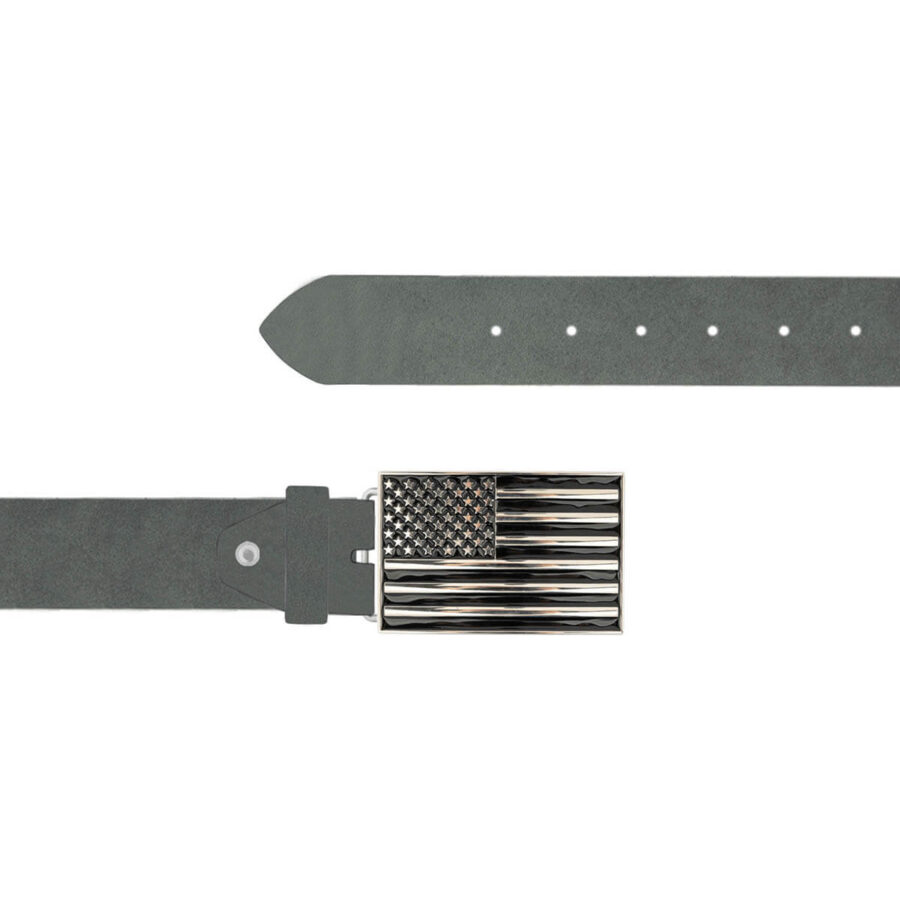 US Flag Belt Gray Leather Rectangle Buckle 09 12092024 40 FETTLDR GRAY 3