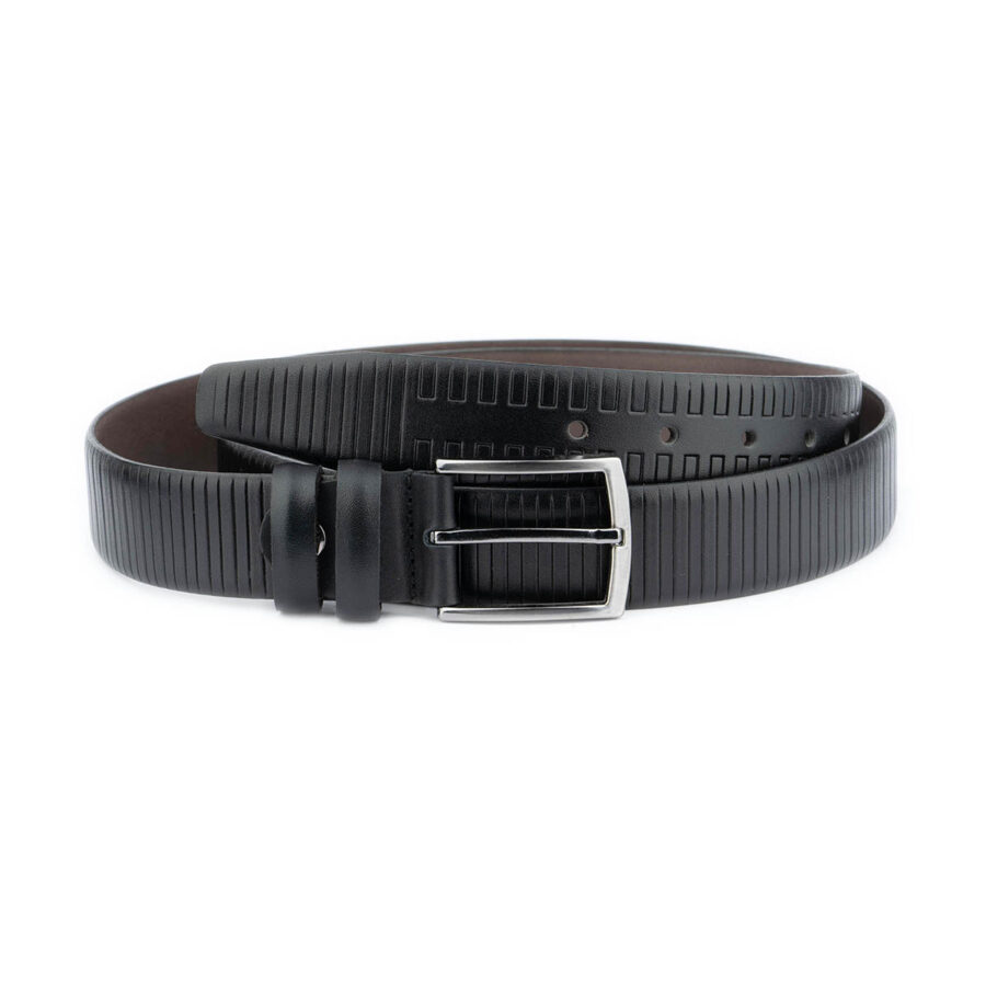 black mens dress belt with vertical stripes 1 STRIPBLA35MDS usd75